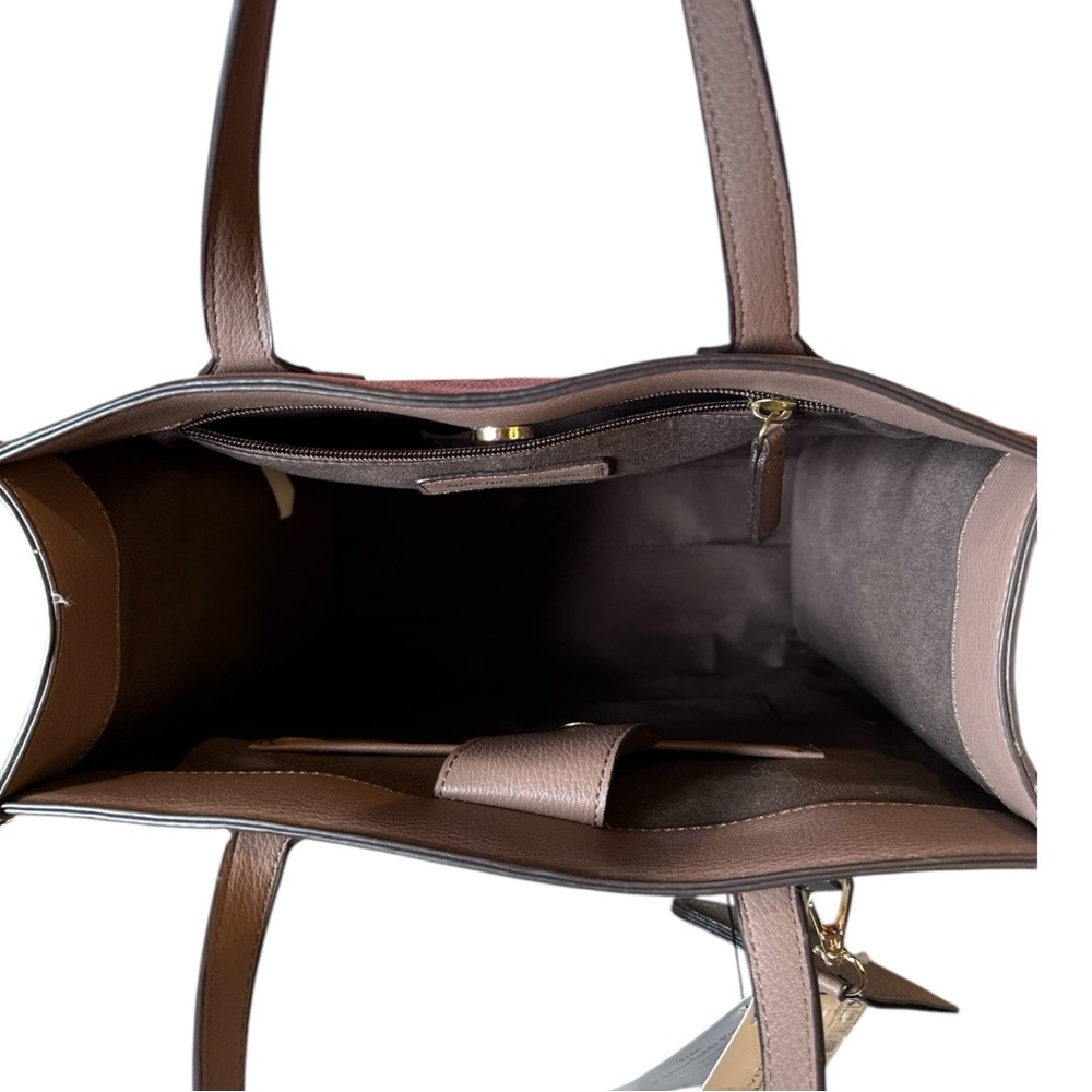 Adrienne Vittadini Taupe Leather Tote with Gold Hardware - Picture 8 of 14